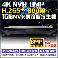 監視器 16路主機 800萬 8MP H.265+ 手機遠端監控 網路監控主機 Onvif NVR