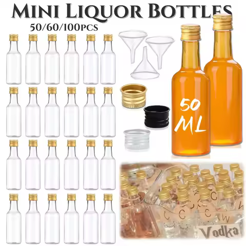 50-100Pcs 1.7oz Mini Liquor Bottles Little Shot Bottles with Funnels Plastic Alcohol Bottles for Wed