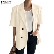 ZANZEA Women Korean Short Sleeve V-Neck Button Down Loose Office Blazer