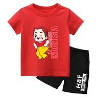 SET Baju Kaos Lengan Pendek Anak 17 AGUSTUS INDONESIA MERDEKA LOMPAT KARUNG Usia 1-11Thn#BAJUMURAH
