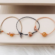 【水晶蠟繩系列】奶蓋黃水晶x煙紫瑪瑙x極細蠟繩手鍊