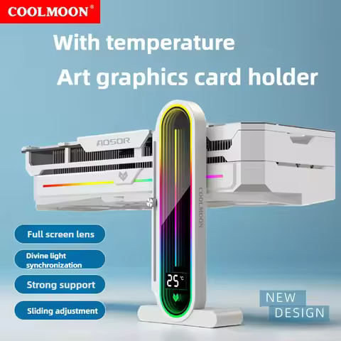 CoolMoon RGB GPU Stand Holder Vertical Aluminum Graphics Card Support with Digital Display & ARGB Li