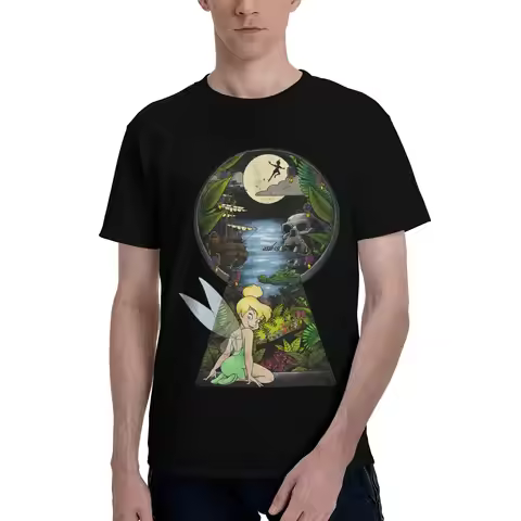 Disney Peter Pan Tinkerbell Keyhole Graphic Men's Creative Tee Shirt Short Sleeve 100% Cotton T-Shir