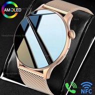 女性NFC智能手錶AMOLED 466466高清屏幕防水藍牙電話智能手鐲F