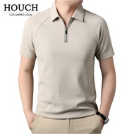 HOUCH COD Men Half Zip Polo Shirts Collar Neck Shirt Men Clothing Fashions Classic Breathable Short 