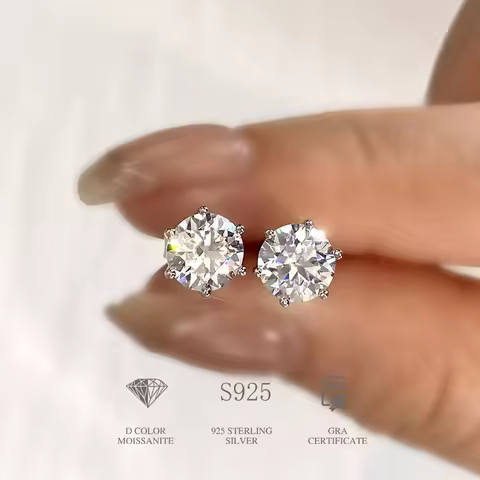 DW 0.1ct-2ct D Color Certified Moissanite Stud Earrings Lab Created Diamond 925 Sterling Silver Gold