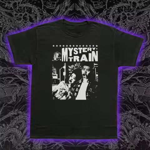 Mystery Train T-shirt featuring the design of Jim Jarmusch from the 1989 cult independent film suita