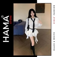 HAMA STORE H91 street shirt set - Long sleeves, cream tie and unique zipper belt