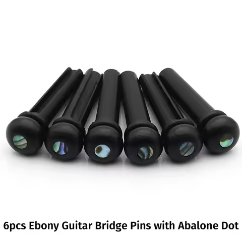 6pcs Ebony Guitar Bridge Pin Set Abalone Dot Inlay for 6 String Acoustics Includes Bridge Pin Puller