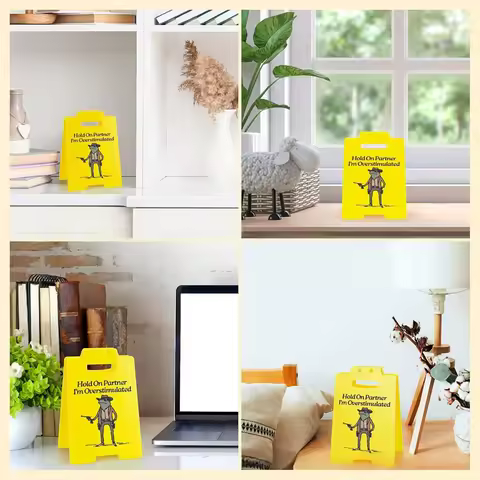 Hold On Partner I'm Overstimulated Desk Sign Desk Decor Funny Desk Sign Office Decor for Women Cowor