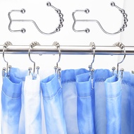 1/12Pcs Stainless Steel Double-sided Glide Shower Curtain Hooks With Rollerball Rolling Rust-Resistant Heavy-duty Multifunctional Glide Rod Ring Hook Household Bathroom Supplies