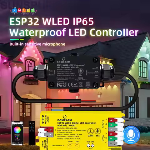 1-10P SPI PWM ESP32 WLED Controller IP65 Waterproof Dynamic Lights DC5-24V LED RGB IC Outdoor WS2811