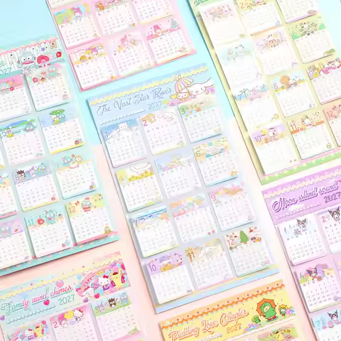 Sanrio Cartoon Kuromi Melody Handbook Calendar Stickers Memo Pad Cute Hello Kitty Cinnamoroll Statio