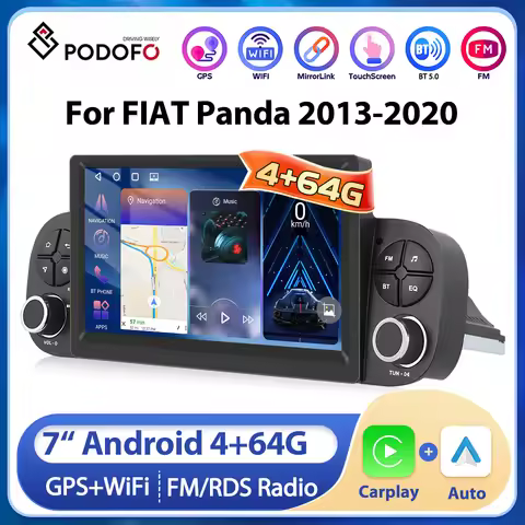 Podofo For FIAT Panda 2013-2020 Wireless Carplay AndoridAuto Car Radio 4+64GB FM Radio Receiver GPS 