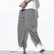 New 2023 Men‘s Summer Cotton Linen Harem Pants Jogger Casual Loose Male Wide-Leg Pants Korean Style Trousers Men Streetwear