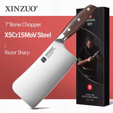 XINZUO 7'' inch Bone Chopping Knife X5Cr15MoV Steel Stainless Steel Razor Sharp Household Kitchen Kn