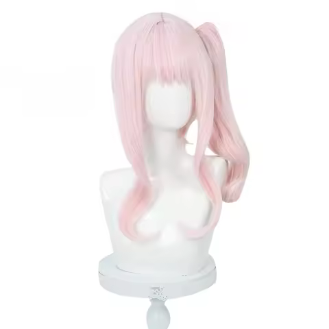 Cute Pink Ponytail Wig Akiyama Mizuki Anime Cosplay Long Curly Hair Wigs with Bangs Heat Resistant S