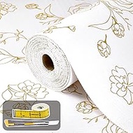 Shelf Liners for Kitchen Cabinets 23.6in x 39.37FT Non Adhesive Drawer Liner Gold Floral Thickened S