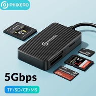 PHIXERO USB 3.0 Type C 4 in 1 Card Reader Memory Smart Card Reader SD TF CF MS Compact Flash Card Ad