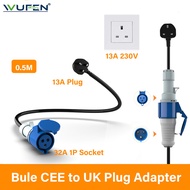WUFEN UK PLug to CEE EV Charger CEE Female Plug 3 Pins Adapter WallMount Socket Connect with UK 13A