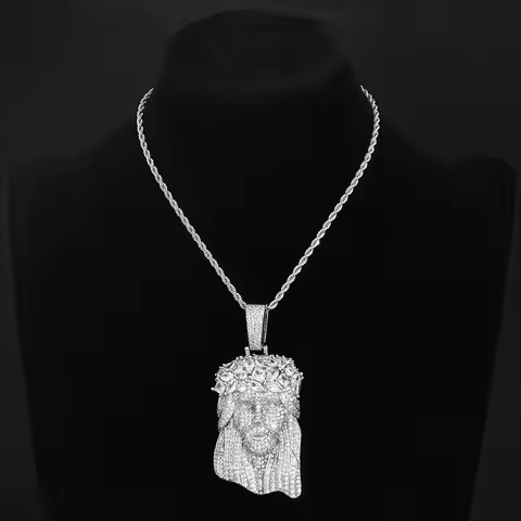 New Christian Jewelries Bling Iced Out 5A CZ Jesus Face Pendant 18k Gold Plated Jesus Head Charm Uni