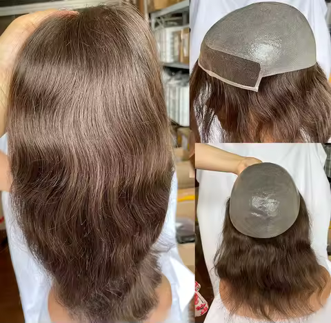 Toupee For Men Human Hair Long Men's Toupee Swiss Lace Front Men Wigs Hair Replacement System Natura