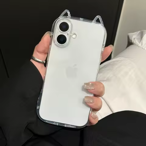 Cute Cartoon Cat Ear Silicone Phone Case For iPhone 17 Air X XR XSMax 7 8 Plus 16 15 14 13 12 11 Pro