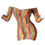 BS226 Stocking Bodystocking Sexy Half Body Long Sleeve Rainbow Colorful