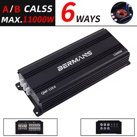 6-Channel High-Power Class A/B Car Audio Amplifier - Max 11000W, Elegant Design, Stable Heat Dissipa