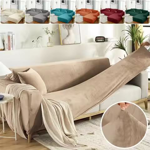 Velvet Sofa Cover Luxury L Shape Sofas Cover Plain Color Corner Sofa Covers Armchair Anti-dust Elast