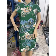 RUEWAY-Women Chinese Dress Midi Length Cheongsam  Vintage Pattern Side Splits Qipao Party Dresses Fo