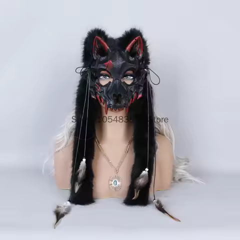 Halloween Anime Furry Wolf Mask Viking Wendigo Headdress Halloween Werewolf Costume Barbarian Mediev
