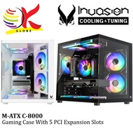 INVASION M-ATX C-8000 TG GAMING CASE WITH 5 PCI EXPANSION SLOTS - PC MATX CASING - BLACK / WHITE - C