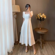 Korean midi white dress for women Casual long dress plus size dress for civil wedding Retro dress XL