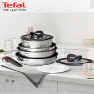 [Tefal] Magic Hands Stainless Steel Induction Frying Pan 22 &amp; 26cm, Wok 26cm and Saucepan 20cm with 3 Lid Set (8p)