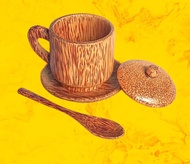 SET CANGKIR KOPI LEPEK COASTER SENDOK TUTUP KAYU POHON KELAPA GLUGU FOODGRADE HAMPERS SOUVENIR