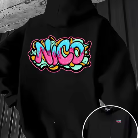 Men Autumn Winter Front Back Drip NICO Graffiti Hoodie Sweatshirt American Hip Hop Korean Streetwear