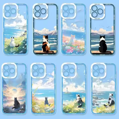 Anime Landscape Sunset Cute Cat Case for Huawei Honor 90 Lite X9A 5G X7B X8B X9B Y9 Prime 2019 Nova 