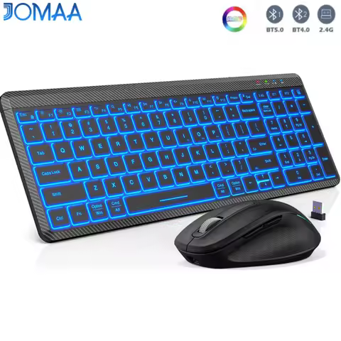 JOMAA Bluetooth USB Wireless Keyboard Mouse Set for Computer Laptop Tablet Colors Backlit Keyboard S