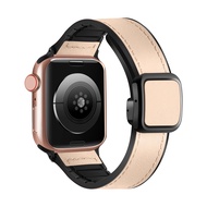 สายหนังแท้สำหรับสายคาด Apple Watch สร้อยข้อมือแม่เหล็กรุ่น9 8 7 6 5 4 3 2 1 SE ขนาด45มม. 44มม. 40มม. 41มม. 49มม. 42มม. 38มม. Ultra2พิเศษ