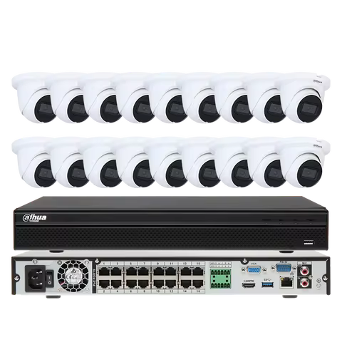 Dahua 16-Channel 8MP IP Camera System 4K Outdoor IPC-HDW2841TM-S Black White 16POE 2SATA NVR4216-16P
