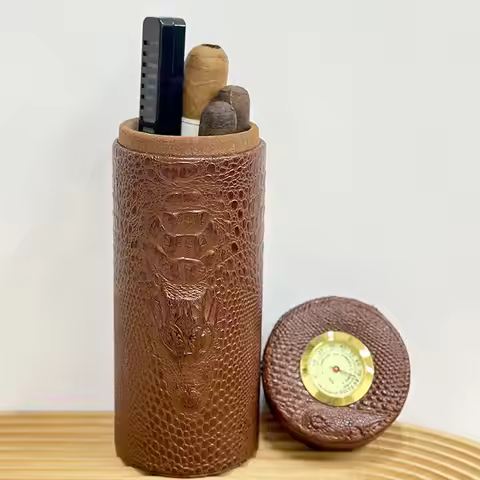 Leather Travel Humidor Cigar Box Cedar Wood Portable Cigar Case Humidifier Hygrometer Box Cigar Acce