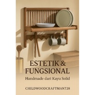GANTUNGAN Childwoods728 - Aesthetic Wooden Wall Shelf | Minimalist Cup Hanger & Plate Rack
