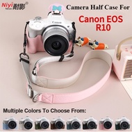 Canon R10 Leather Camera Half Case Canon EOS R10 Lychee Pattern Leather Protective Base Bag