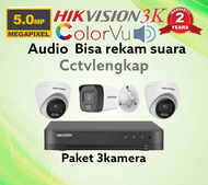 PAKET CCTV HIKVISION 5MP 4CHANNEL 3 CAMERA 3K COLORVU+MIC AUDIO
