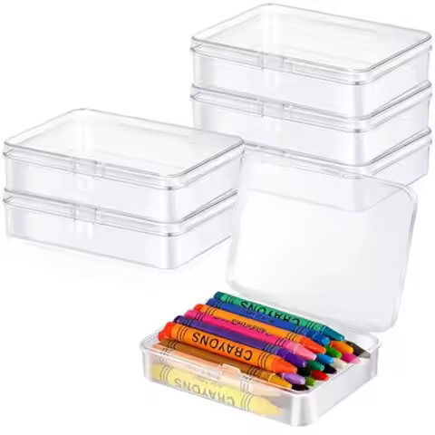 6 Pcs Plastic Crayon Box Holds 24 Crayon With Hinged Lid, Clear Crayon Organizer Crayon Holder Case 