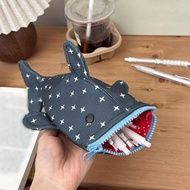 [szluzhen3gv] Creative Shark Zipper Pencil Bag Organizer Large Capacity for Travel & Office Storage 