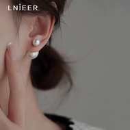 【店铺热销】LNIEERS925银针施家珍珠耳环前后大小双头珍珠耳钉女百搭耳坠耳饰