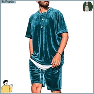ksifwvbn Round Neck Top Drawstring Pants Set Soft Velvet Men Clothing Set Velvet Street Style Mens O
