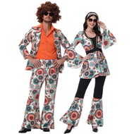 70s Hippie Fashion Printed Couple Disco Costume Halloween Party Outfit
